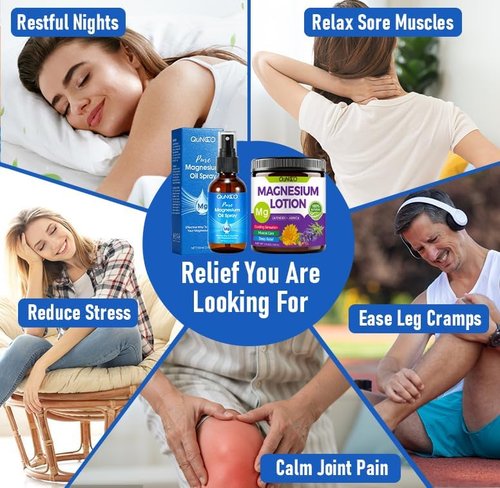 Pure Magnesium Oil Spray & Lotion Set - Unscented, Non-Greasy Relief for Sleep & Muscle Relaxation | 100% Magnesium Chloride with Arnica & Lavender