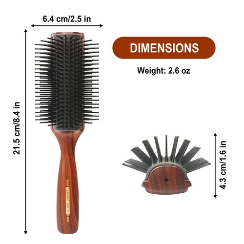 Vess C-2000 Professional Hair Brush - Tourmaline Ceramic, Anti-Static, 9 Row Curved Design