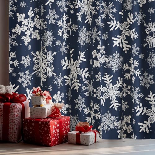 Christmas Sheer Window Valance 52x14 Inches Snow Blue Foil 2-Pack