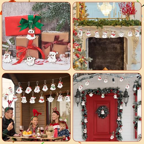 Ghost Halloween Christmas Wooden Ornament Set - Spooky Ghost Decorations, 45 Pieces, Festive Hanging Decor, Variation: Ghost
