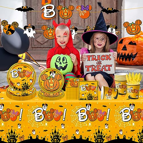 142pcs Halloween Mouse Party Tableware Set - Plates Napkins Cups for Kids & Baby Shower