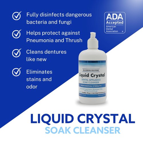 Dr. B Dental Solutions Liquid Crystal Soak Cleanser - Deep Cleaning Formula for Dentures, Retainers, Teeth Aligners, Night Guards & Oral Appliances - Removes Stains, Odors, & Germs - 8 oz