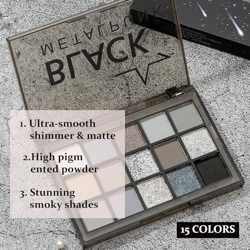 Black Smoky Eyeshadow Palette - Matte & Glitter Gothic Makeup with 3 Brushes - Variation of THIS listing