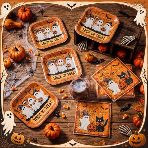 Halloween Paper Plates and Napkins Set - Pumpkin Design, 36 Count