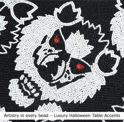 Halloween Beaded Table Runner - Black White Werewolves, 13x36 - Handmade Decor