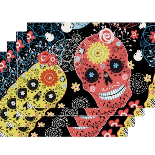 Mexican Sugar Skull Dia De Los Muertos Table Runner - Multicolour 01 - 12 x 72 Inches