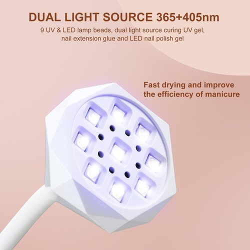 LED UV Nail Lamp Rechargeable 27W Mini UV Light for Gel X Nails Extension,Cordless Portable Nail Dryer 360°Rotatable Gooseneck Polish Curing Lamp with 2 Timer,Hands Free Flash Cure Light for Nail Art