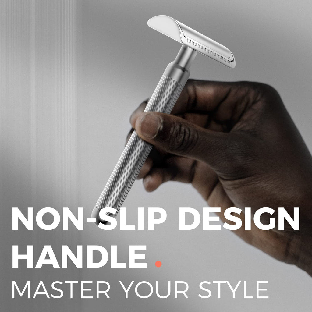 ZOMCHI Double Edge Safety Razor for Men & Women,[New Version 2.0 ] Metal Razor with 10 Double Edge Safety Razor Blades,Single Blade Razor – Noble Silver