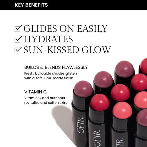 OFIR Cheek Tones Vitamin C Blush Stick - Buildable, Hydrating Vegan Cream Blush | Non-Transfer Radiant Finish | Watermelon - Reddish Pink | 0.21 oz