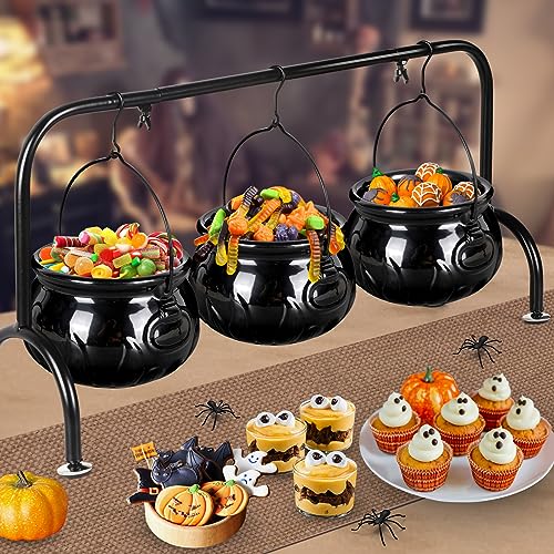 Halloween Ceramic Cauldron Serving Bowls Set - Spooky Party Decor & Snack Dishes