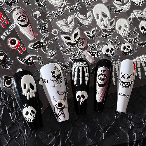 Halloween Nail Art Stickers - Spooky Skull Spider Evil Eye Designs - Halloween-1