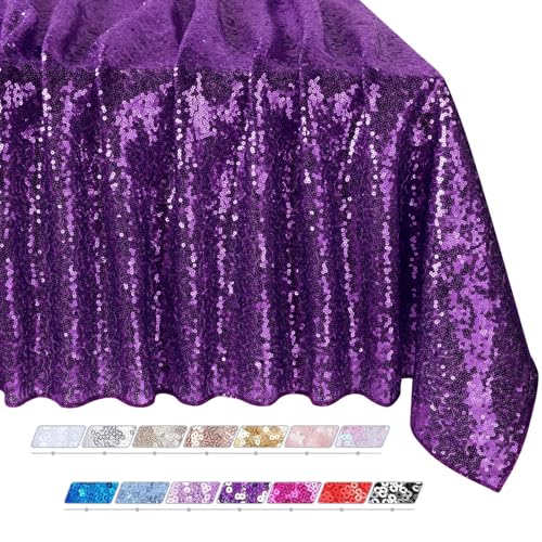 QueenDream Purple Sequin Tablecloth 90x90 Inch Halloween Birthday Xmas Decorations