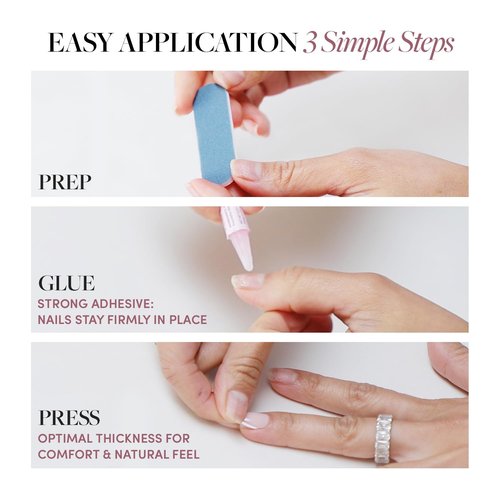 Glamnetic Press On Nails - Sweater Weather | Short Almond Fake Nails with White Glitter French Tips & 3D Designs in a Glossy Finish, Salon Quality Winter Nails | 15 Sizes - 30 Nail Kit with Glue