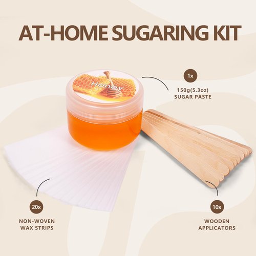 Sugar Wax Kit Suagring Kit: 150g/5.3oz Organic Sugaring Paste for Body Arm Leg Hair Removal - Includes 10 Wax Sticks & 20 Strips