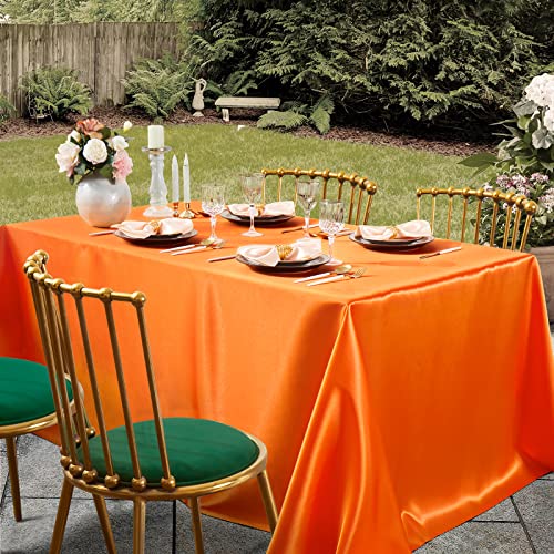 Orange Satin Tablecloth 108x54 Inch Pack of 4 - Wrinkle-Resistant Rectangular Cover for Weddings & Events