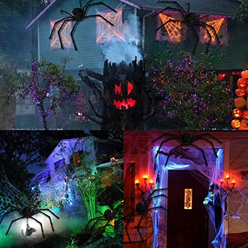 Giant Halloween Spider Decor 79 Inch Black Hairy Outdoor Indoor Props - 2 Pack
