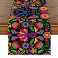 Mexican Dia De Los Muertos Floral Serape Table Runner - 13x72 Inch Black Variation