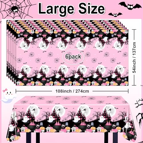 6 pcs Pink Halloween Boo Party Tablecloths Baby Shower Decorations - Waterproof & Disposable