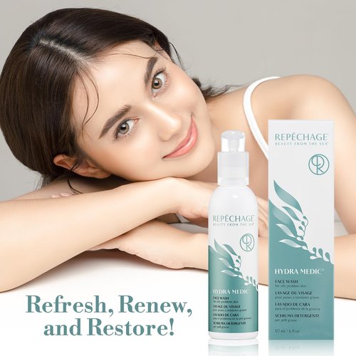 Repechage Hydra Medic Gentle Exfoliating Face Wash - Daily Foaming Gel Cleanser for Oily Skin with Salicylic Acid & Aloe Vera - 6 fl oz