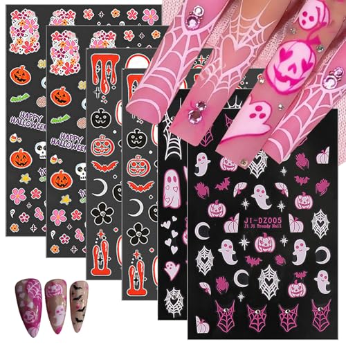 Halloween Nail Stickers-20 Sheets Rhinestones Ghost Pumpkins Web Spiders Glitter Spooky Decor