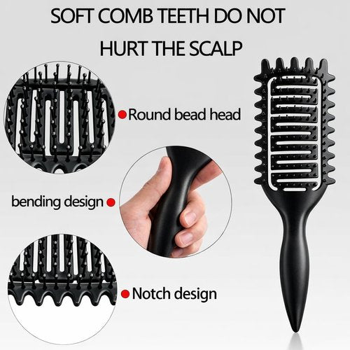 Skiennix Curl Defining Brush - Vented Detangling Tool for Curly Hair | Lightweight & Curved Design (Black)