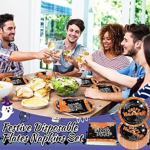 Halloween Paper Plates and Napkins Set - Spider Web Design, Serves 50