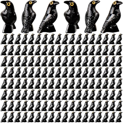 Mini Resin Crow Figurines - Halloween Decorations, 150 Pack, Black Ravens, Tiny Bird Ornaments for Crafts & Landscape