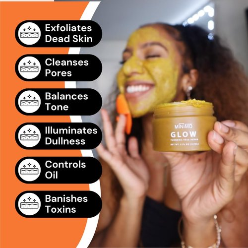 Minimo Glow Turmeric Face Scrub (Lemon Cake) With Heart Applicator - Infused with Turmeric, Manuka Honey, Cinnamon, and Chamomile - Face Scrub for All Skin Types - Achieve Healthy Skin