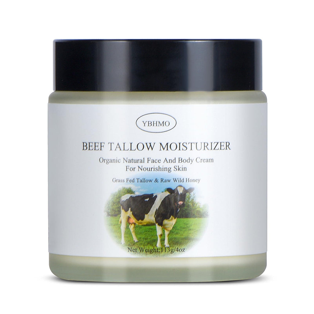 YBHMO Beef Tallow Moisturizer,Beef Tallow for Skin,Organic Grass Fed Beef Tallow with Raw Honey Moisturizing Cream, Whole Body & Face Moisturizer（4oz）