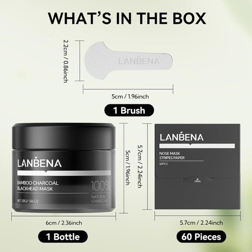 LANBENA Blackhead Remover - Bamboo Charcoal Peel-Off Mask & 60 Nose Strips for Deep Cleansing