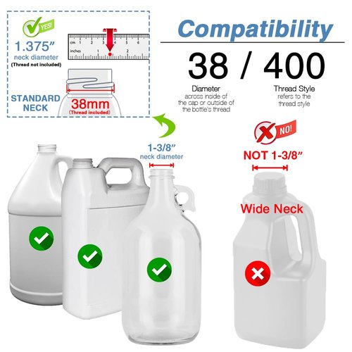 AMORIX 4 Pcs 38-400 Gallon Pump for Jug 10cc Dispensing Gallon Jug Pump Dispenser Lotion Gallon Shampoo Pump Top Replacement Black & White, Fits 1 Gallon Bottle 64oz 128oz Hand Sanitizer Containers