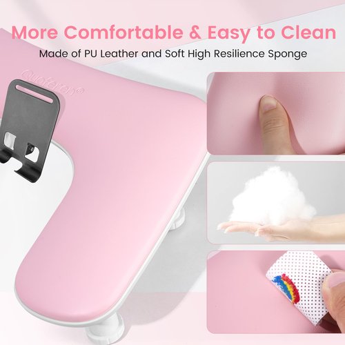 Arm Rest for Nails Tech: 3rd Generation Manicure Nail Arm Rest with Rotating Phone Stand, U-Shaped Height Adjustable Hand Rest Pillow for Acrylic Nails Pink