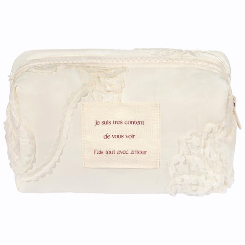 Sminra White Makeup Bag Small Nylon Cotton Quilted Cosmetic Makeup Bag Organizer, Aesthetic Floral Waterproof Portable Pouch Purse Toiletry Bag for Women Girls Travel accessories (White Lace-S)