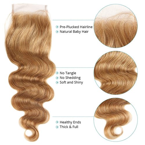 4X4 Honey Blonde 27# Closure Pre Plucked Closure Hd Transparent Lace With Baby Hair Brazilian Virgin Hair Body Wave 14 Inch Next Day Delivery