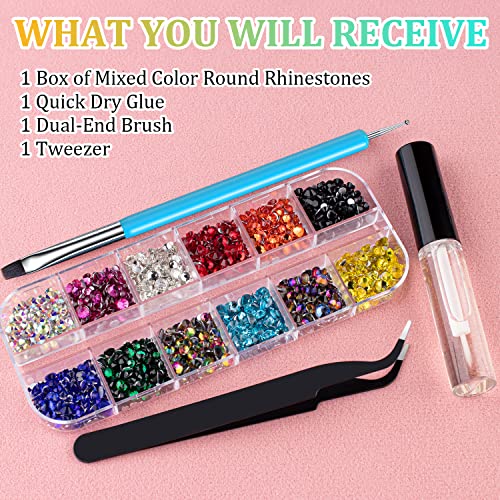 Colorful Flatback Face Gems Kit with Glue & Tools - A01-Mixed Color Crystals