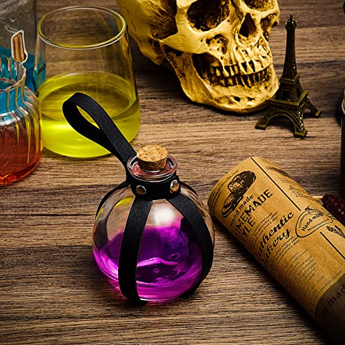 Halloween Glass Potion Bottles with Cork and Leather Belt Set - Witch Costume Accessories