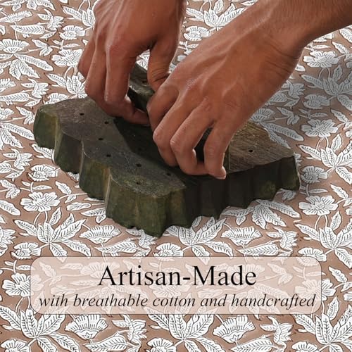Ridhi Oak Brown Ruffle Hand Block Print Cotton Tablecloth 60x120 Inches - Rectangular