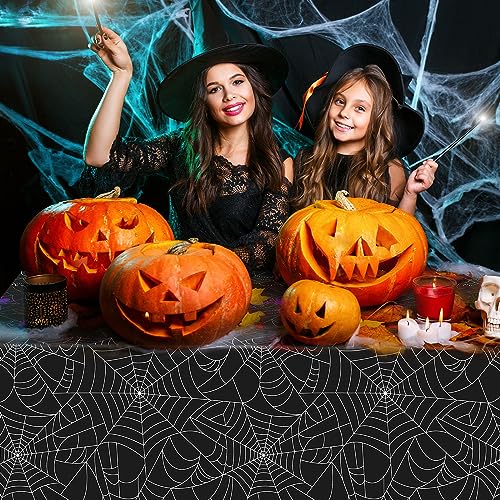 Halloween Spider Web Plastic Tablecloth 54x108 Inch Waterproof Disposable Black - 3 Pack