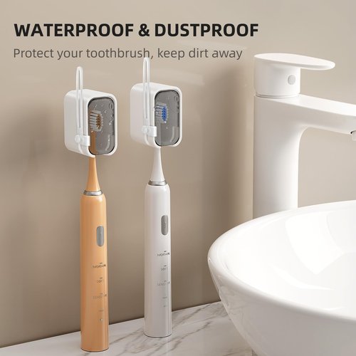 MOPMS Toothbrush Cover Travel 2PCS, Stay Closed with Band Electric Toothbrush Covers Caps, Toothbrush Head Cover for Travel, Camping, Bathroom, Business, Grey