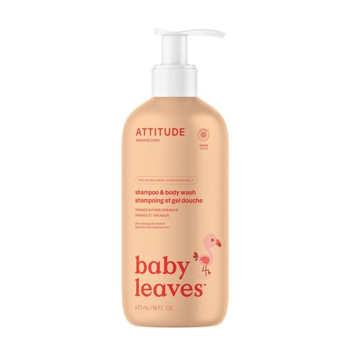 ATTITUDE 2-in-1 Baby Shampoo & Body Wash - EWG Verified, Vegan Formula, Orange & Pomegranate, 16 Fl Oz
