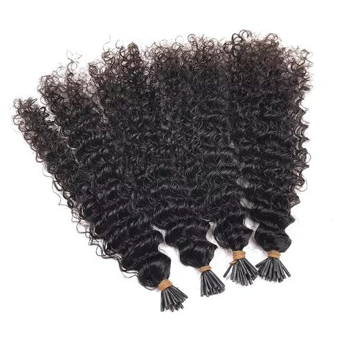 Kinky Curly I Tip Hair Extensions Human Hair Cold Fusion Stick I Tip Hair 18 Inch 100% Remy Hair ExtensionsCold Fusion Tipped Extensions for Women Curly Pre Bonded Microlinks Hair Extension 50G