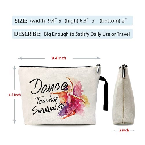 Dance Teacher Survival Kit Funny Cosmetic Bag, for Travel Toiletry Zipper Storage Pouch Makeup Bag, Appreciation Gifts for Dance Teacher Dance Instructors, Retirement Graduation Appreciation Gifts