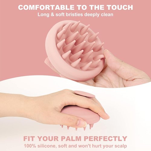 AIMIKE Scalp Massager Shampoo Brush - Soft Silicone Hair Scrubber for Dandruff Removal & Growth - Pink