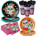 Day of the Dead Party Plates Napkins Set - Colorful Skeleton & Marigold Design - 168pcs - Variation of THIS listing