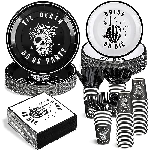 Gothic Halloween Bride or Die Bachelorette Party Decorations Set - 244 Pieces