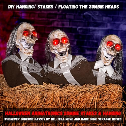 Halloween Animatronics Hanging Zombie Decorations with Light Up Eyes - 3 Pack