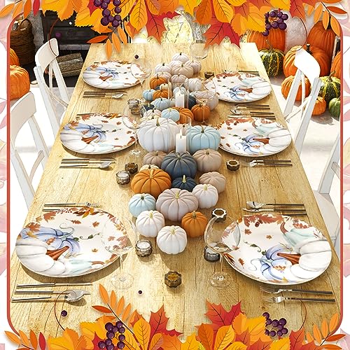 Uiifan 4 Piece Thanksgiving Ceramic Dinner Plates with Pumpkin Pattern - Autumn Tableware