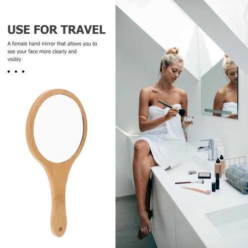 NOLITOY Small Bamboo Hand Mirror, 5.3in* 10in Portable Single Side Handheld Vanity Mirror with Wooden Frame Travel Makeup for Women and Girls