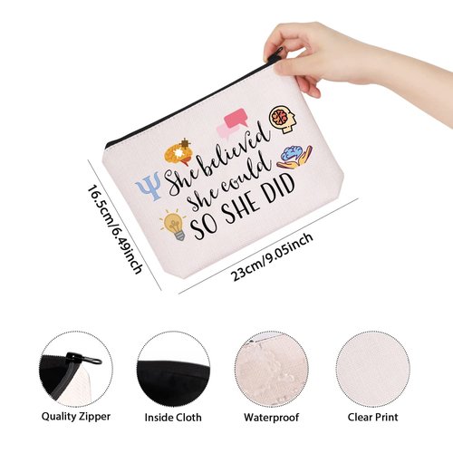 Psychologist Gift She Believed She Could So She Did Mental Health Matters Therapist Gift Counselor Gift Makeup Bag (She Believed psychologist)