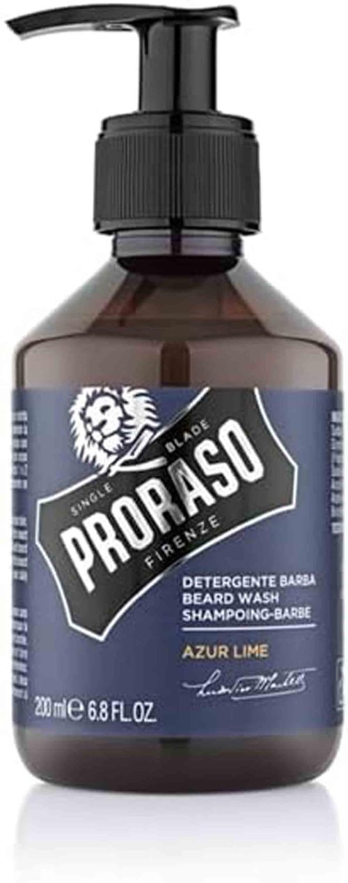 Proraso Azur Lime Beard Wash - Moisturizing & Cleansing Citrus & Mint Beard and Face Wash - Men's Facial Cleanser - 6.8oz
